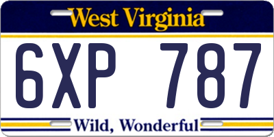 WV license plate 6XP787