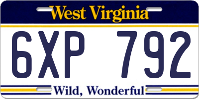 WV license plate 6XP792