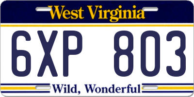 WV license plate 6XP803