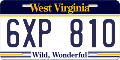 WV license plate 6XP810