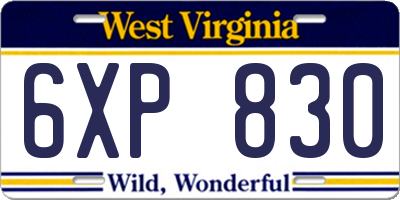WV license plate 6XP830