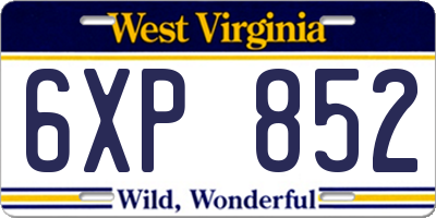 WV license plate 6XP852