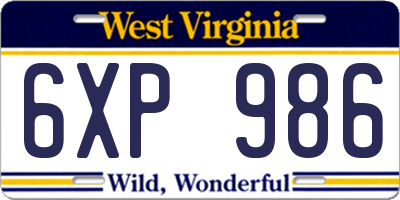 WV license plate 6XP986