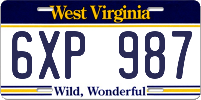 WV license plate 6XP987