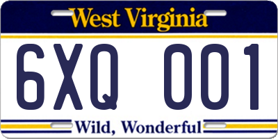 WV license plate 6XQ001