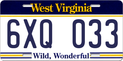 WV license plate 6XQ033