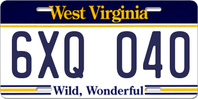 WV license plate 6XQ040