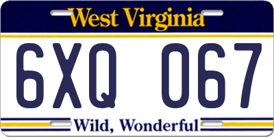 WV license plate 6XQ067