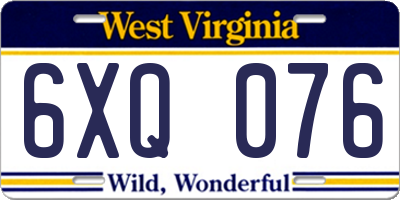 WV license plate 6XQ076
