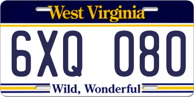 WV license plate 6XQ080