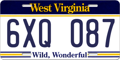 WV license plate 6XQ087