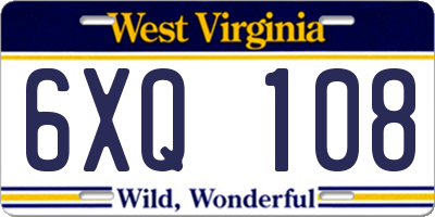 WV license plate 6XQ108