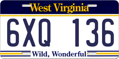 WV license plate 6XQ136