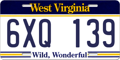 WV license plate 6XQ139