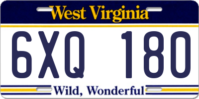 WV license plate 6XQ180