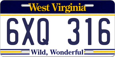WV license plate 6XQ316