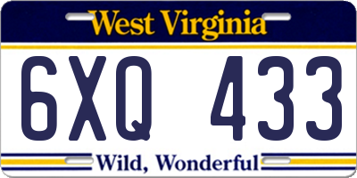 WV license plate 6XQ433