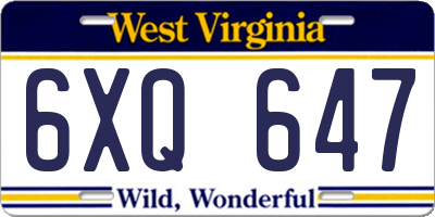 WV license plate 6XQ647