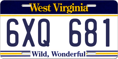 WV license plate 6XQ681