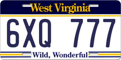 WV license plate 6XQ777