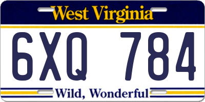 WV license plate 6XQ784