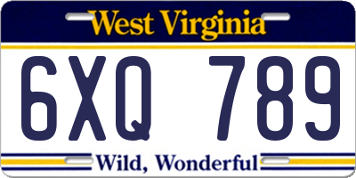 WV license plate 6XQ789