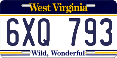 WV license plate 6XQ793