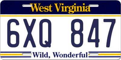 WV license plate 6XQ847