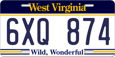 WV license plate 6XQ874