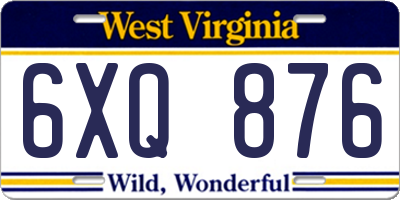 WV license plate 6XQ876