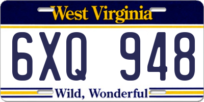 WV license plate 6XQ948
