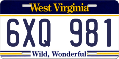 WV license plate 6XQ981