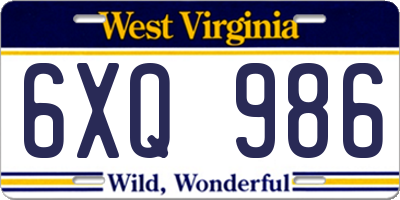 WV license plate 6XQ986
