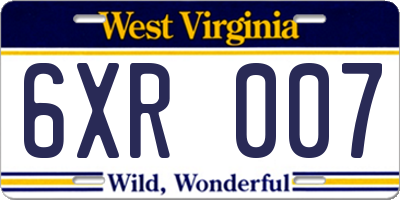 WV license plate 6XR007