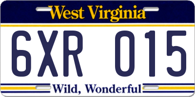 WV license plate 6XR015