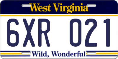 WV license plate 6XR021