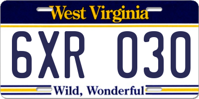 WV license plate 6XR030