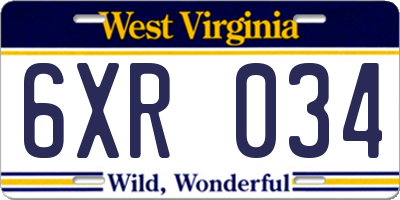 WV license plate 6XR034