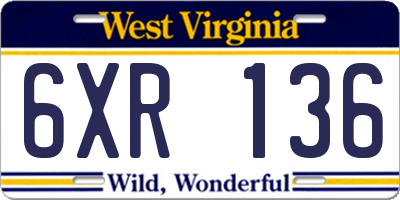 WV license plate 6XR136