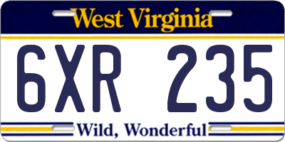 WV license plate 6XR235