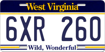WV license plate 6XR260