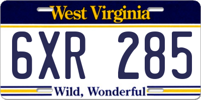WV license plate 6XR285