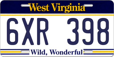 WV license plate 6XR398