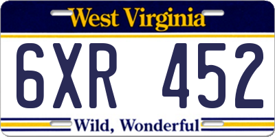 WV license plate 6XR452