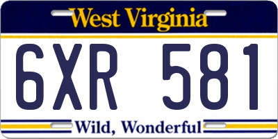 WV license plate 6XR581