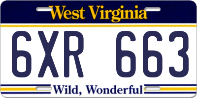 WV license plate 6XR663