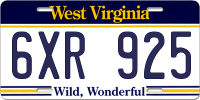 WV license plate 6XR925