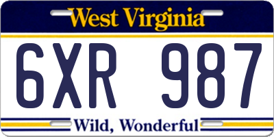 WV license plate 6XR987