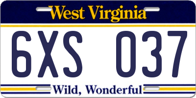 WV license plate 6XS037