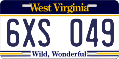 WV license plate 6XS049